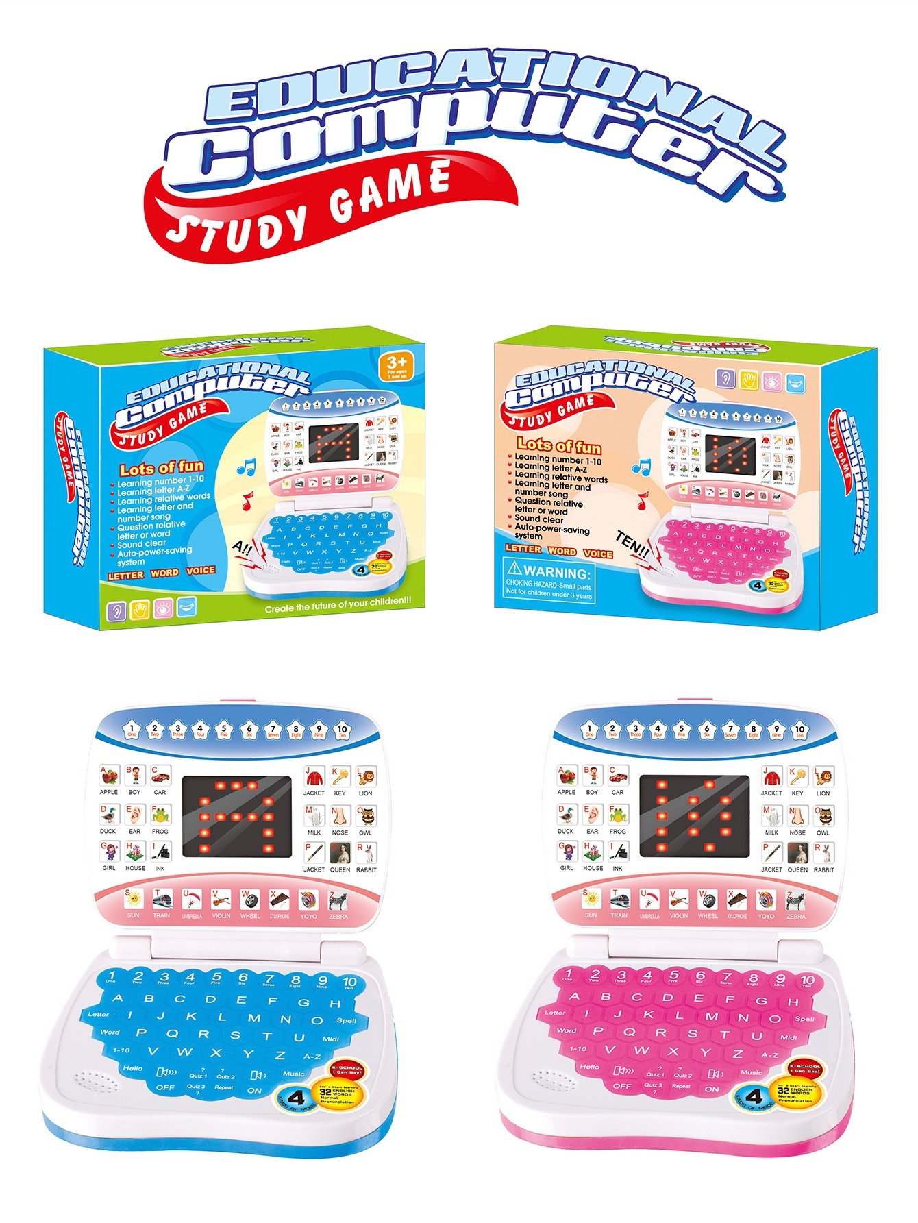 Kids Educational Laptop Toy Interactive Learning Game with Letters, Words & Voice - Image 4