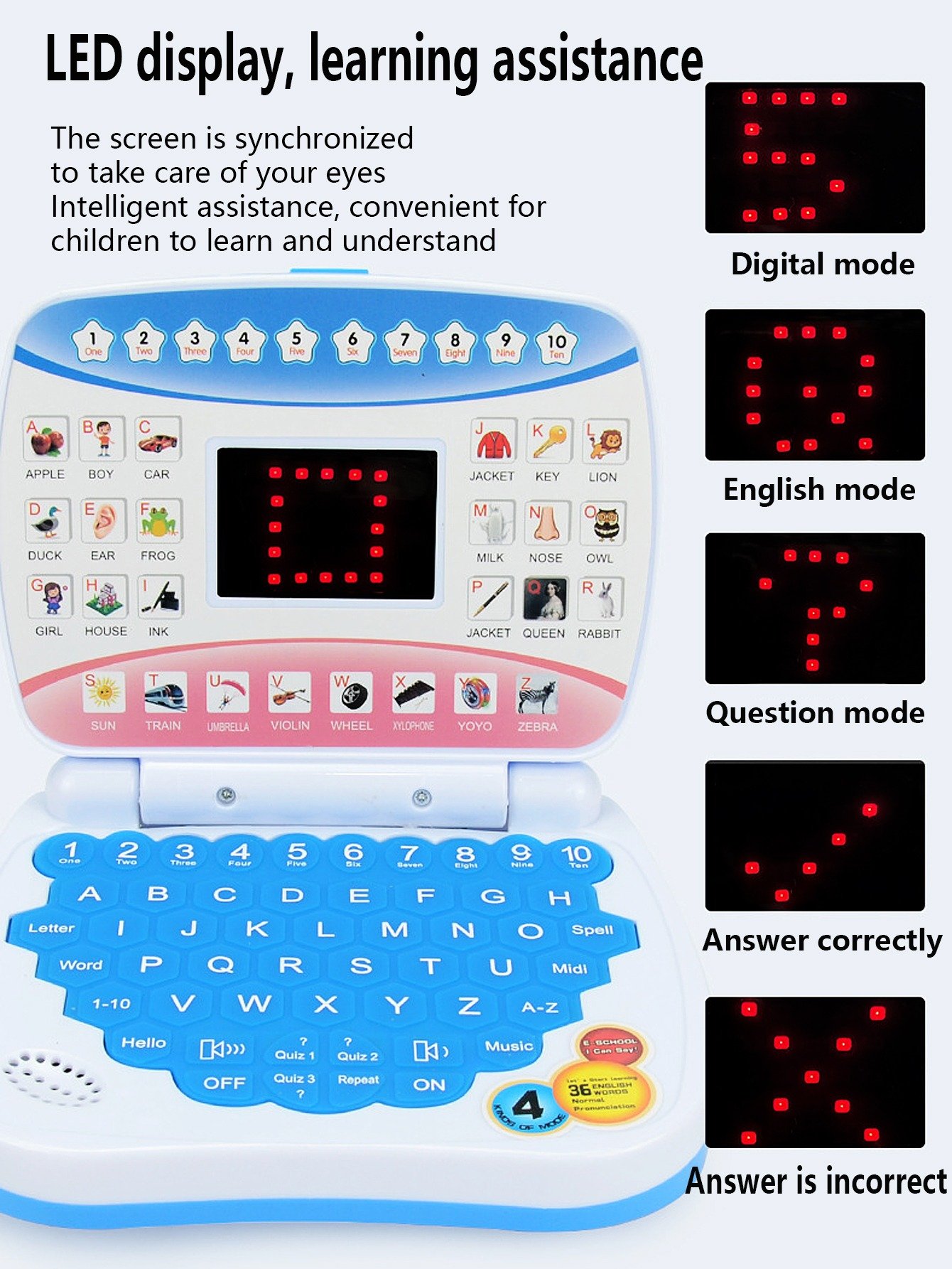 Kids Educational Laptop Toy Interactive Learning Game with Letters, Words & Voice - Image 5